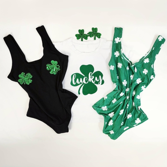 Plus Size Lot of Saint Patrick's Day Irish Bodysuits, Tshirt and Hair Clips - Picture 1 of 11
